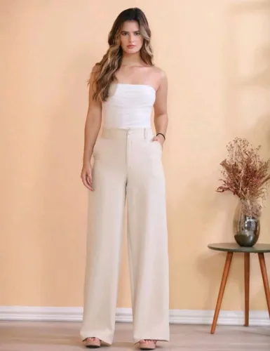 Calça Pantalona Alfaiataria Feminina cor Damasco