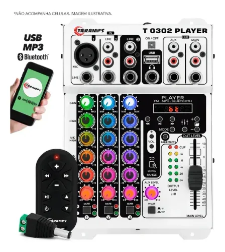 Mesa De Som Taramps T0302 Player Efeito Luz Multicolor Branco