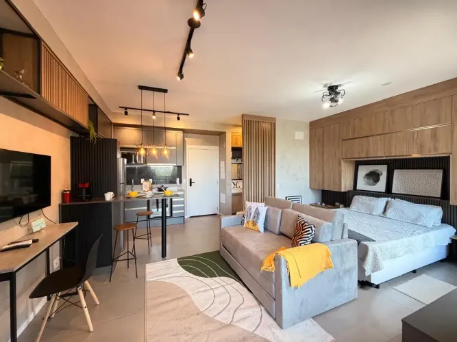 STUDIO MOBILIADO para locação com 49m2 com 1 vaga de garagem - Pinheiros - São Paulo