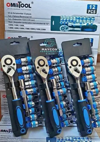 Kit chave Jogo Catraca Soquete 1/2 Sextavado com Extensão