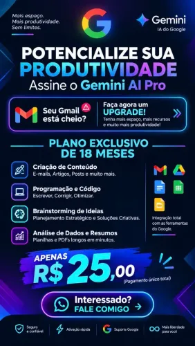 Google AI Pro 5Tb de espaço, 18 meses