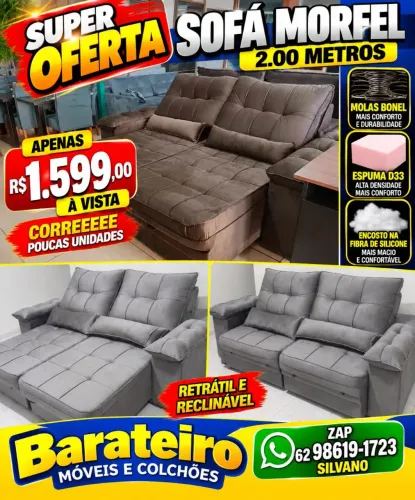Sofa retrátil reclinável 2.00 metros novo embalado