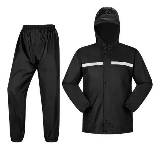 Capa De Chuva Impermeável Motoqueiro Conjunto Jaqueta Calça Com Capuz Refletivo Pvc M
