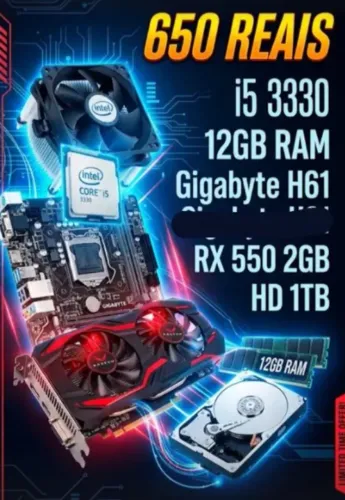 PC GAMER - i5 + GIGABITE H61 + HD 1TB + RX 550 2GB + 12GB RAM PC GAMER apenas R$ 650