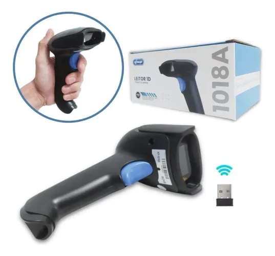Leitor De Código De Barras Knup Kp-1018 Usb 1d Sem Fio Preto