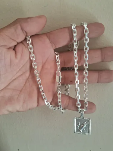 VENDO CORDÃO DE PRATA 925 CADEADO 5MM com pingente da lacoste !!
