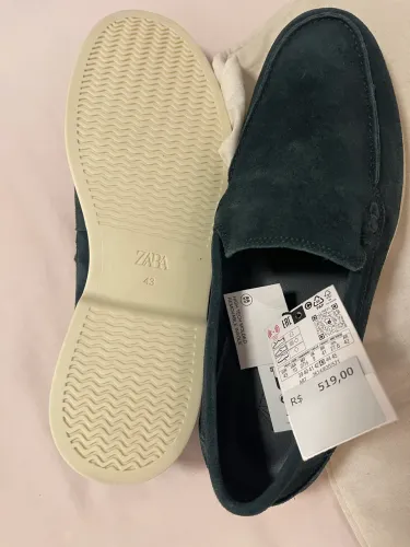 Sapato mocassim Zara estilo Loro Piana camurça / verde tamanho 41