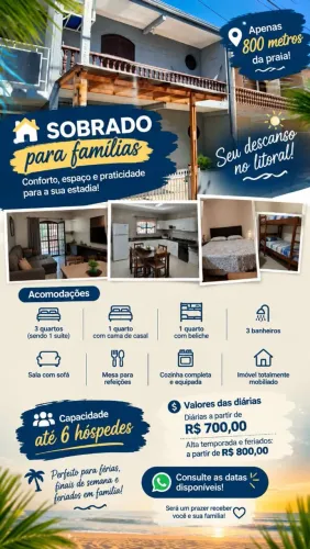Sobrado completo para famílias - A 800 metros da praia!<br>