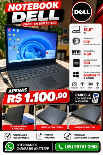 Notebook Dell 15,6? com SSD - Windows 11 - R$ 1.100
