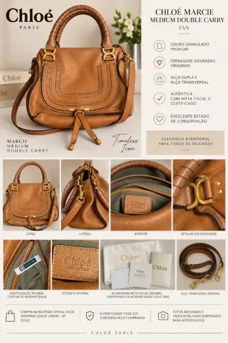 CHLOÉ MARCIE MEDIUM DOUBLE CARRY - TAN | ORIGINAL | NOTA FISCAL + CERTIFICADO e QR 
