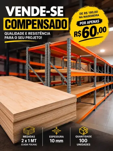 Compensado no tamanho 2m X 1m X 10mm