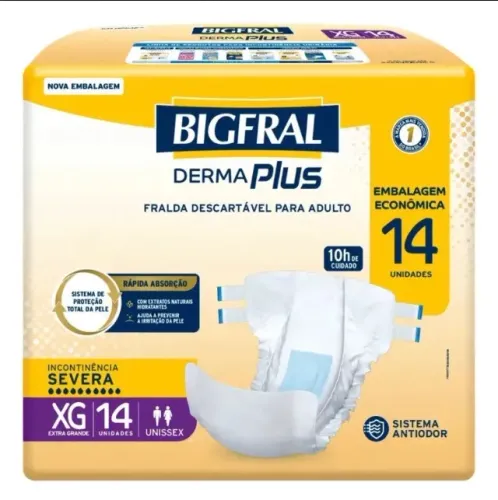 Fralda geriátrica Bigfral Dermaplus XG (Incontinência Severa) com 14 unidades