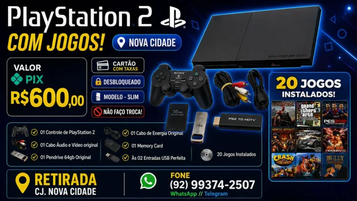PlayStation 2 SLIM com Jogos