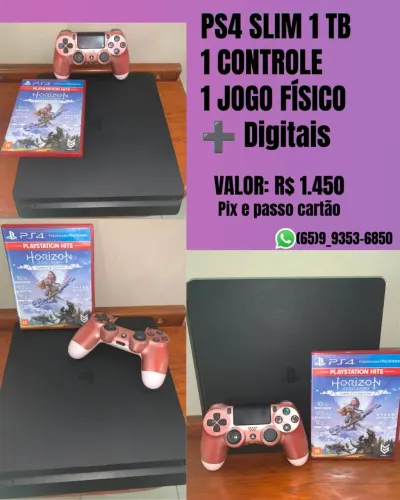 PS4 SLIM 1TB + 1 CONTROLE + JOGOS