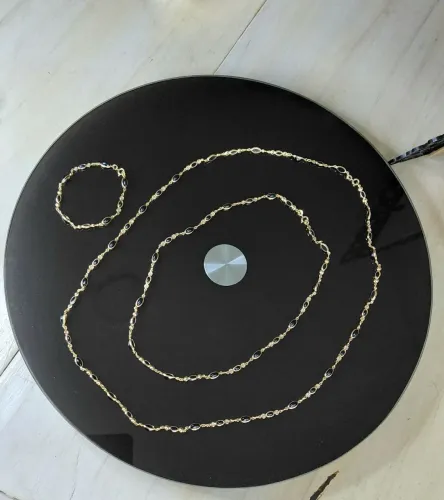 Conjunto Trio Riviera Black com 2 Colares (Curto/Longo) com Pulseira, Banho Ouro.