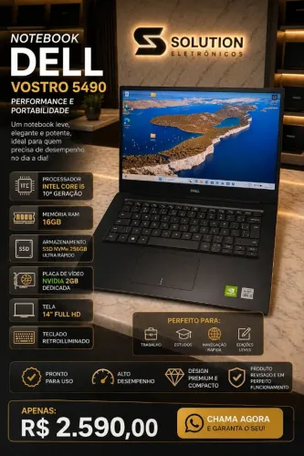Notebook Dell Vostro 5490 i5 10ª Geração | 16GB | 256GB NVMe | Full HD | Teclado Iluminado