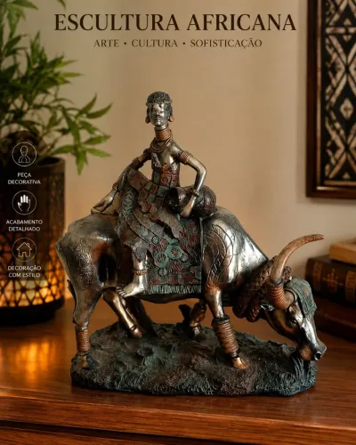 Escultura Africana Resina 21x18 Peça Decorativa