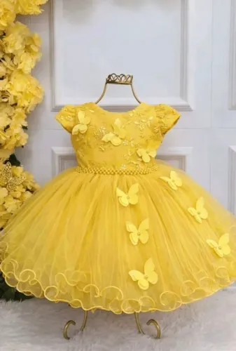 Vestido Infantil de Festa Jardim Encantado Amarelo - Tamanho 3