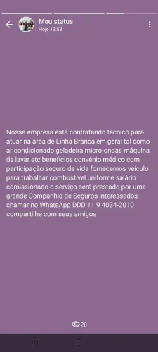 Empresa contratando técnico de refrigeração e linha branca