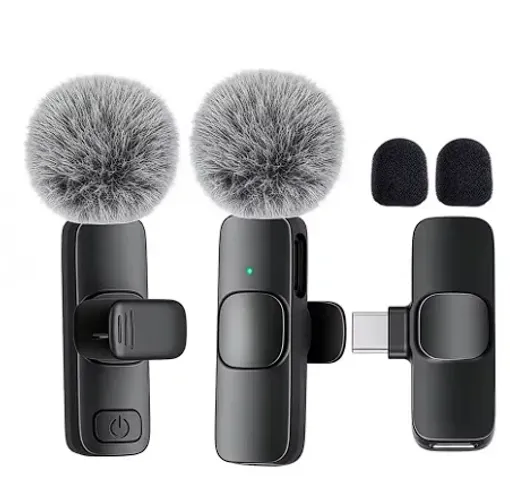 Microfone Lavalier Sem Fio Profissional com Porta Tipo-C para Smartphones, Computadores e 