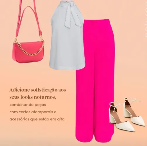 calça pantalona rosa fechamento lateral com zíper