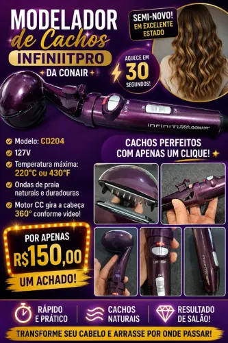 EXCELENTE MODELADOR DE CACHOS INFINITIPRO CONAIR( SEMI-NOVO)