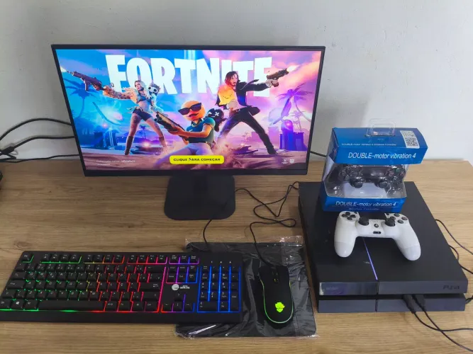 Ps4 completo com 2 controles monitor kit teclado e mouse novos com garantia