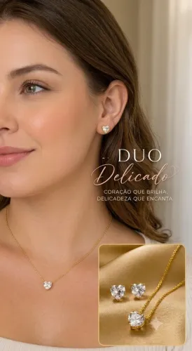 Duo Delicado Ouro - Coração Ponto de Luz Zircônia | Kit Presente Celestini