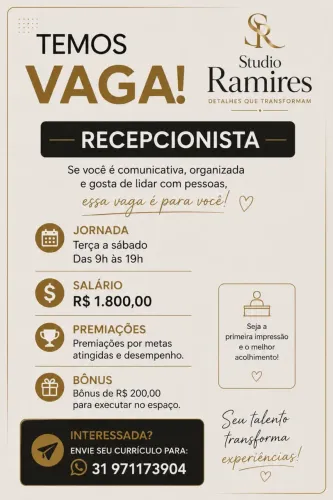 Vaga de recepcionista em salão de beleza , Contagem
