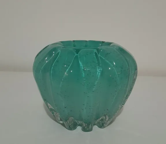 Vaso de vidro azul estilo murano