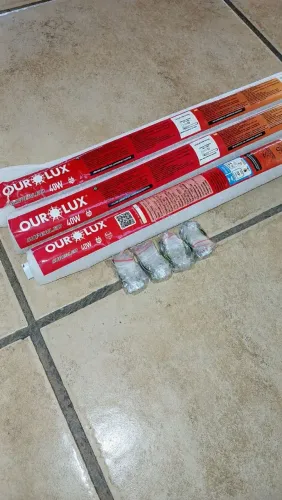 3 Luminárias Tubo LED Ourolux 40W 2,40m Novas + Kit de Instalação