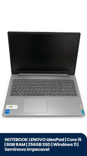 NOTEBOOK LENOVO IdeaPad Core i5 8GB 256GB SSD W11 + Nota Fiscal - Seminovo Impecável
