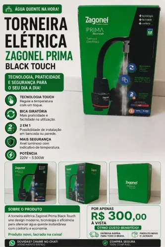 Torneira Elétrica Zagonel Prima Black Touch 220V - Nova e Lacrada