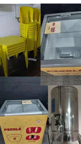 Combo freezer + jogo com mesas e 4 cadeiras + cafeteira