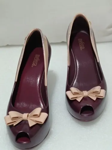 Sapato Melissa Queen Wedge Anabela Bordô e Bege - Tam 36