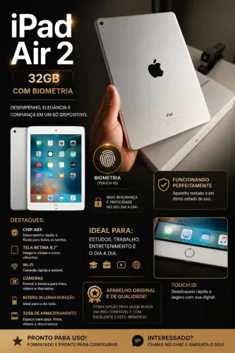 iPad Air 2 - 32GB com Biometria (Touch ID)