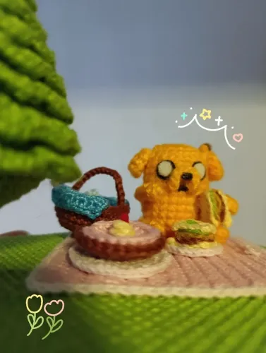 Picnic de Jake Hora de Aventura (cenário em crochê)
