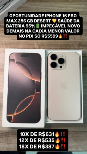 IPhone 16 pro max na caixa bateria 95%