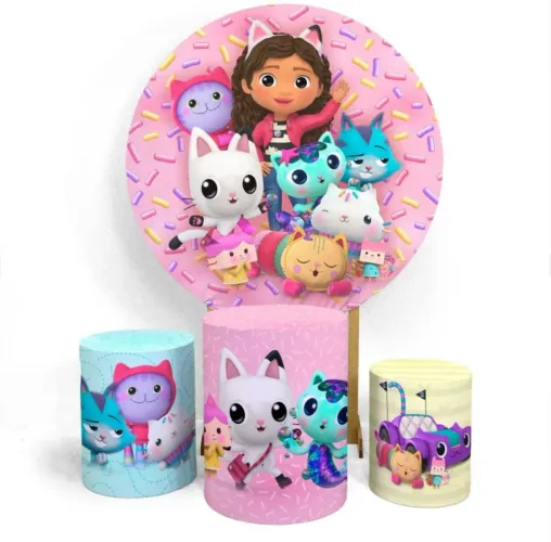Capas para cilindros e painel para festa infantil da Gaby
