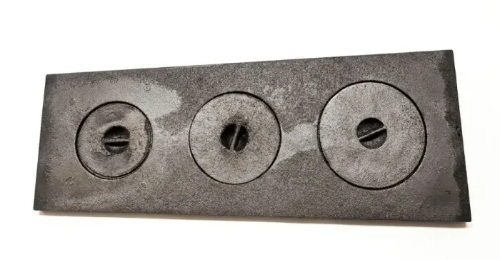 Chapa para fogão à lenha - 3 bocas - Ferro fundido - Com tampas