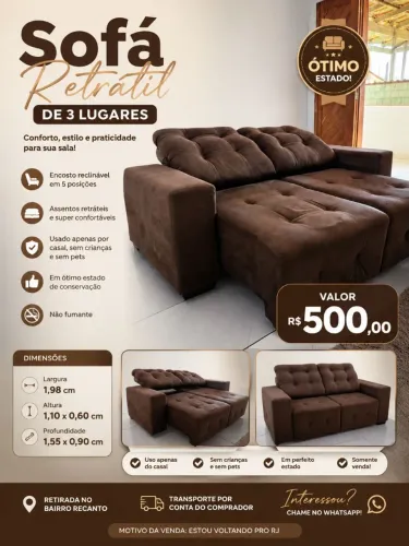 Sofá retrátil 3 lugares