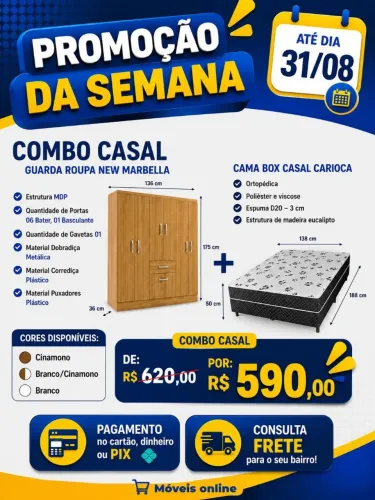 Combo casal guarda roupa New marbela
