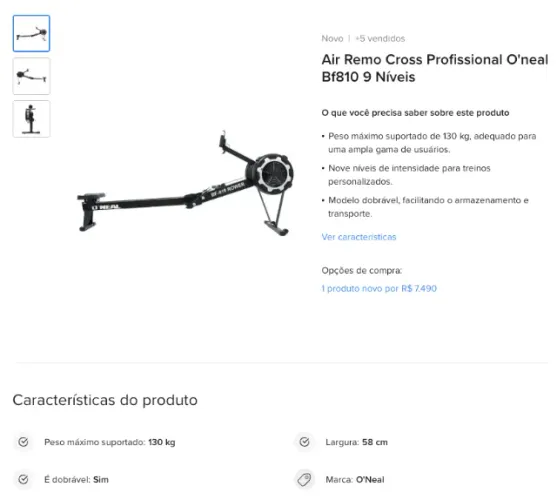 Vendo Remo O'neil Profissional - Modelo BF-810 Rower