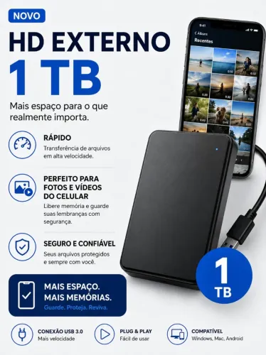 HD de 1 TB novo