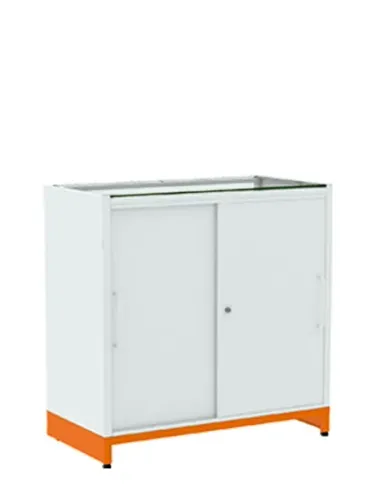 BALCAO EXPOSITOR C/ PORTA BAND VIDRO 1,00X1,00X0,50 