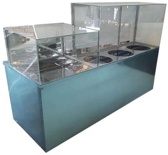 Balcão Refrigerado INOX  de Para Frutas e Cascata de Chocolate 