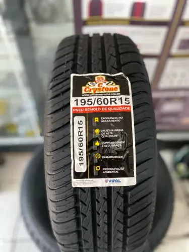 Pneu remold 195/60/15 Crystone *borracha vipal* (instalação gratuita)