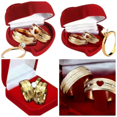 Par Aliança 100% moeda antiga anel de Casamento em Ouro 18k com Detalhes em Pedras