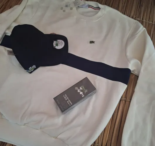 Kit Lacoste: Moletom, Boné e Perfume
