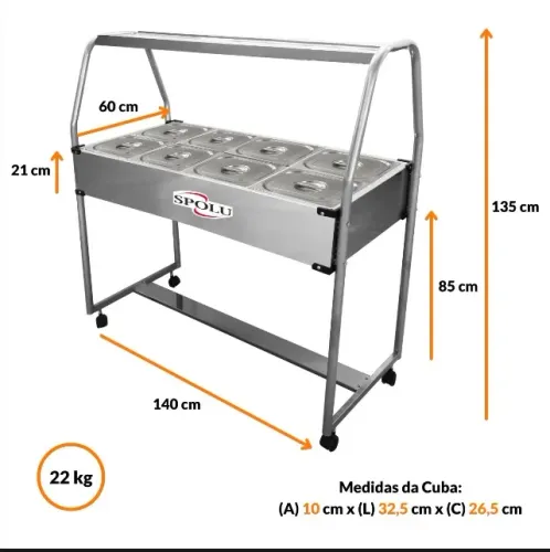 Carrinho de Buffet Quente com 8 cubas